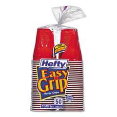 Hefty Easy Grip Disposable Plastic Party Cups, 9 oz, Red, 50/Pack, 12 Packs/Carton (C20950CT)
