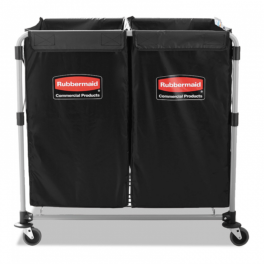 Two-Compartment Collapsible X-Cart, Synthetic Fabric, 2.49 cu ft Bins, 24.1" x 35.7" x 34", Black/Silver (1881781)