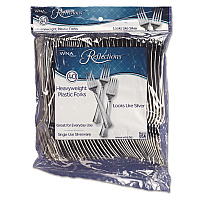 Reflections Heavyweight Plastic Utensils, Fork, Silver, 40/Pack, 8 Packs/Carton (REF320FK)