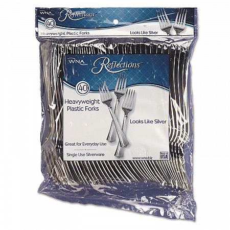 Reflections Heavyweight Plastic Utensils, Fork, Silver, 40/Pack, 8 Packs/Carton (REF320FK)