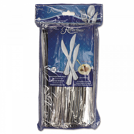Reflections Heavyweight Plastic Utensils, Knife, Silver, 40/Pack, 8 Packs/Carton (REF320KN)