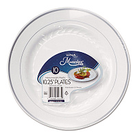 Masterpiece Plastic Plates, 10.25" dia, White/Silver, 10/Pack, 12 Packs/Carton (RSM101210WS)