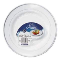 WNA Masterpiece Plastic Plates, 10.25" dia, White with Silver Accents, Round, 10/Pack, 12 Packs/Carton (RSM101210WS)