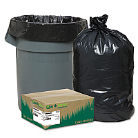 Linear Low Density Recycled Can Liners, 60 gal, 1.25 mil, 38" x 58", Black, 10 Bags/Roll, 10 Rolls/Carton (RNW6050)