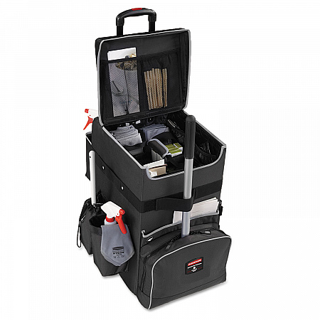 Executive Quick Clean Janitorial Cart, Synthetic Fabric, 16 Compartments, 14.25