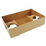 4-Corner Pop-Up Food and Drink Tray, 4-Cup Tray with Free Central Space, 10 x 6.5 x 2.5, Brown, Paper, 250/Carton (0120)