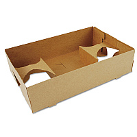 4-Corner Pop-Up Food and Drink Tray, 4-Cup Tray with Free Central Space, 10 x 6.5 x 2.5, Brown, Paper, 250/Carton (0120)