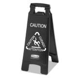 Rubbermaid Commercial Executive 2-Sided Multi-Lingual Caution Sign, Black/White, 10 9/10 x 26 1/10 (1867505)