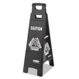 Rubbermaid Commercial Executive 4-Sided Multi-Lingual Caution Sign, Black/White, 11 9/10 x 38 (1867509)