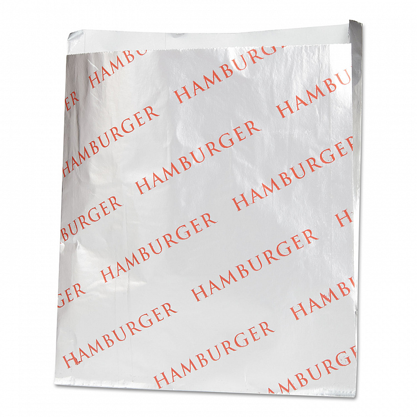 Foil Single-Serve Bags, Hamburger Labeling, 6" x 0.75" x 6.5", Silver/Red, 1,000/Carton (300527)