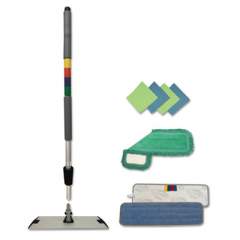 Boardwalk Microfiber Cleaning Kit, 18" Wide Blue/Green Microfiber Head, 35" to 60" Gray Aluminum Handle (MFKIT)