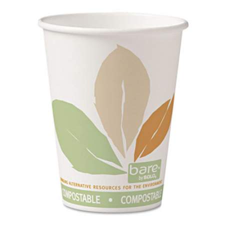 Dart Bare by Solo Eco-Forward PLA Paper Hot Cups, 12 oz, Leaf Design, White/Green/Orange, 50/Bag, 20 Bags/Carton (412PLNJ7234)