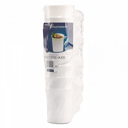 Classicware Plastic Coffee Mugs, 8 oz, White, 8/Pack, 24 Packs/Carton (RSCWM8248W)