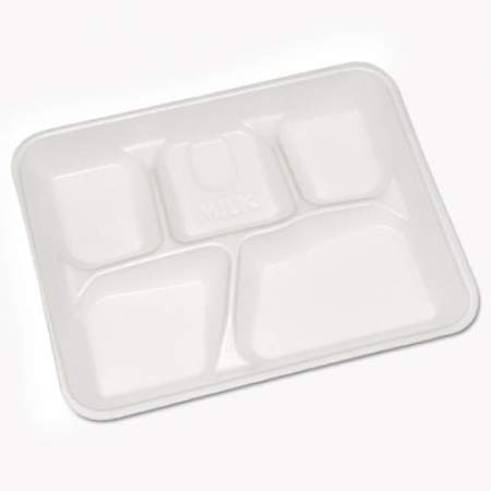 Pactiv Evergreen Lightweight Foam School Trays, 5-Compartment, 8.25 x 10.5 x 1,  White, 500/Carton (YTH10500SGBX)