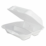 Foam Hinged Lid Container Secure One Tab Latch, 3 Compartments, 7.81 x 8.75 x 3.38, White, 100/Sleeve, 2 Sleeves/Bag (12039)