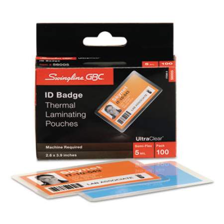 GBC UltraClear Thermal Laminating Pouches, 5 mil, 3.88" x 2.63", Gloss Clear, 100/Box (56005)