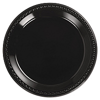 Heavyweight Plastic Plates, 10.25" dia, Black, 125/Pack, 4 Packs/Carton (81410)