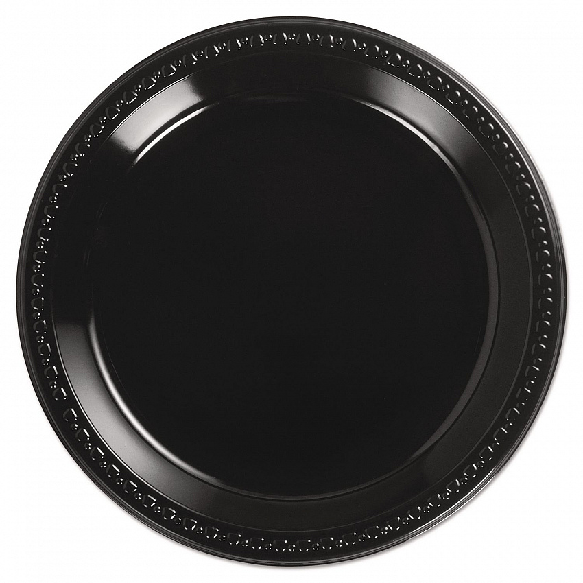 Heavyweight Plastic Plates, 10.25" dia, Black, 125/Pack, 4 Packs/Carton (81410)