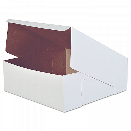 White One-Piece Non-Window Bakery Boxes, 14 x 14 x 5, White, Paper, 50/Carton (0991)