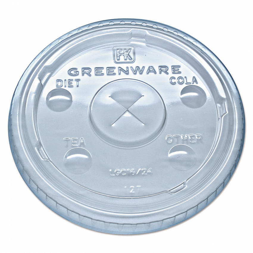 Greenware Cold Drink Lids, X-Slot, Fits 16 oz/18 oz/24 oz Cold Cups, Sugarcane, Clear, 1,000/Carton (LGC1624)