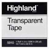 Highland Transparent Tape, 1" Core, 0.5" x 36 yds, Clear (5910121296)