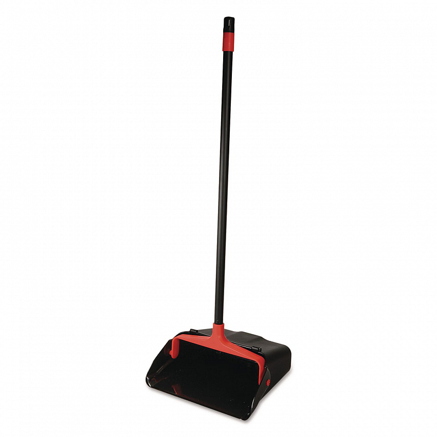 MaxiPlus Lobby Dustpan, 13.5 x 36, 33" Handle, Plastic, Black/Red (96208EA)