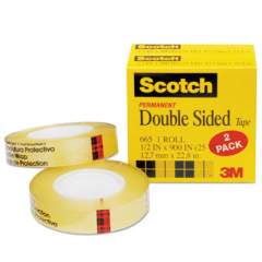 Scotch Double-Sided Tape, 1" Core, 0.5" x 75 ft, Clear, 2/Pack (6652PK)