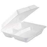 Dart Foam Hinged Lid Container, 3-Compartment, 9.3 x 9.5 x 3, White, 100/Bag, 2 Bag/Carton (95HTPF3R)