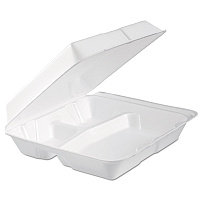Foam Hinged Lid Container, 3 Compartments, 9.3 x 9.5 x 3, White, 100/Bag, 2 Bag/Carton (95HTPF3R)