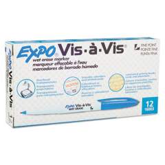 EXPO Vis--Vis Wet Erase Marker, Fine Bullet Tip, Blue, Dozen (16003)