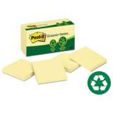 Post-it Greener Notes Recycled Note Pads, 3 x 3, Canary Yellow, 100-Sheet, 12/Pack (654RPYW)