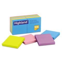 Highland Self-Stick Notes, 3 x 3, Assorted Bright, 100-Sheet, 12/Pack (6549B)
