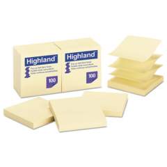 Highland Self-Stick Pop-Up Notes, 3 x 3, Yellow, 100-Sheet, 12/PK (6549PUY)