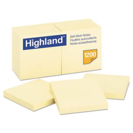 Highland Self-Stick Notes, 3 x 3, Yellow, 100-Sheet, 12/Pack (6549YW)