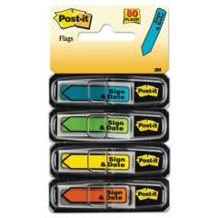 Post-it Flags Arrow Message 1/2" Page Flags, Sign and Date, 4 Primary Colors, 20/Dispenser, 4 Dispensers/Pack (684SD)
