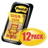 Post-it Flags Arrow Message 1" Page Flags, Sign Here, Yellow, 50/Dispenser, 12 Dispensers/PK (680SH12)