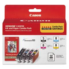 Canon 0628B027 (PGI-5/CLI-8) ChromaLife100+ Ink/Paper Combo, Black/Cyan/Magenta/Yellow
