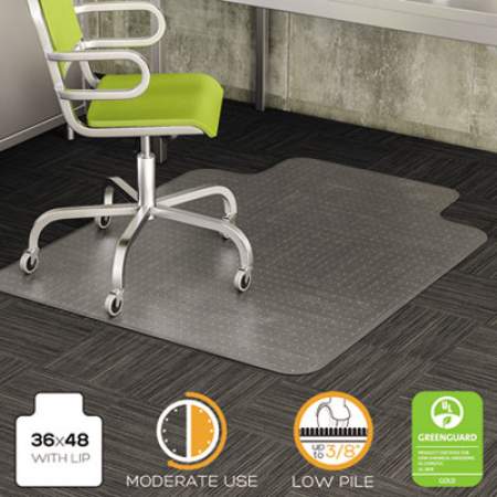 deflecto DuraMat Moderate Use Chair Mat, Low Pile Carpet, Flat, 36 x 48, Lipped, Clear (CM13113)