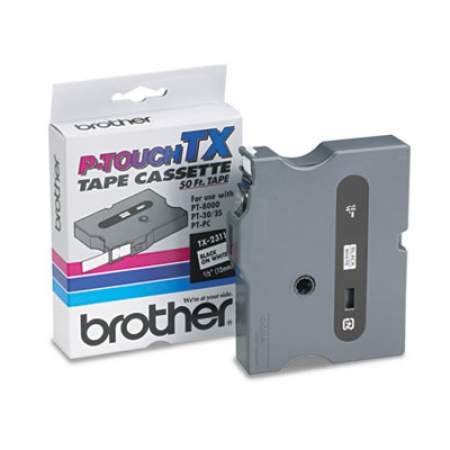 Brother P-Touch TX Tape Cartridge for PT-8000, PT-PC, PT-30/35, 0.47" x 50 ft, Black on White (TX2311)