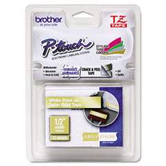 Brother P-Touch TZ Standard Adhesive Laminated Labeling Tape, 0.47" x 16.4 ft, White/Satin Gold (TZEMQ835)