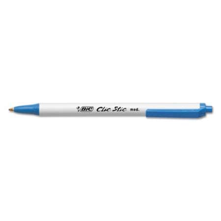 BIC Clic Stic Ballpoint Pen, Retractable, Medium 1 mm, Blue Ink, White Barrel, Dozen (CSM11BE)
