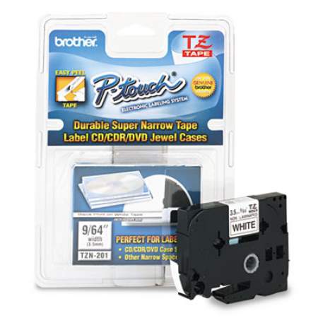 Brother P-Touch TZ Super-Narrow Non-Laminated Tape for P-Touch Labeler, 0.13" x 26.2 ft, Black on White (TZEN201)