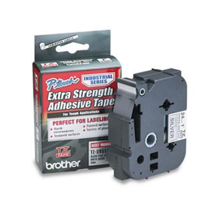 Brother P-Touch TZ Extra-Strength Adhesive Laminated Labeling Tape, 0.94" x 26.2 ft, Black on Matte Silver (TZES951)