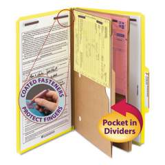 Smead 6-Section Pressboard Top Tab Pocket-Style Classification Folders with SafeSHIELD Fasteners, 2 Dividers, Legal, Yellow, 10/Box (19084)