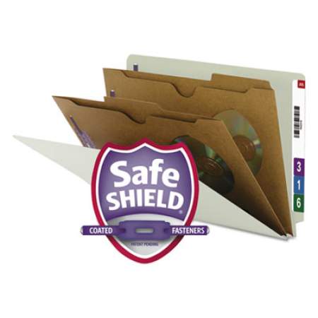 Smead X-Heavy 2-Pocket End Tab Pressboard Classification Folders with SafeSHIELD Fasteners, 2 Dividers, Legal, Gray-Green, 10/BX (29710)