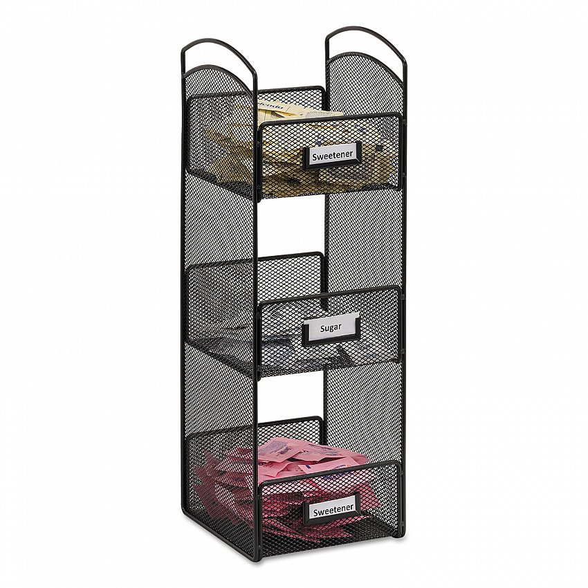 Onyx Breakroom Organizers, 3 Compartments, 6 x 6 x 18, Steel Mesh, Black (3290BL)