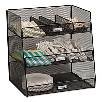 Onyx Breakroom Organizers, 3 Compartments,14.63 x 11.75 x 15, Steel Mesh, Black (3293BL)