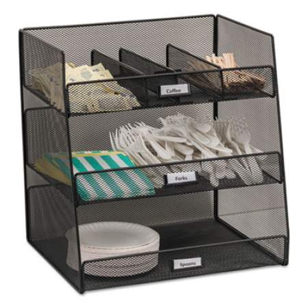 Safco Onyx Breakroom Organizers, 3 Compartments,14.625x11.75x15, Steel Mesh, Black (3293BL)
