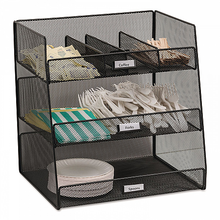 Onyx Breakroom Organizers, 3 Compartments,14.63 x 11.75 x 15, Steel Mesh, Black (3293BL)