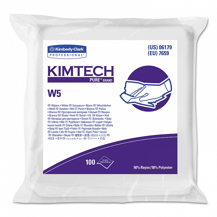 W5 Critical Task Dry Wipers, Flat Double Bag, Spunlace, 9 x 9, Unscented, White, 100/Pack, 5 Packs/Carton (06179)